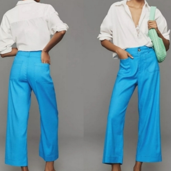 Maeve The Collette Wide Leg Linen Blend Pants Sz 28 Blue 27X26 High Waist - Picture 1 of 12